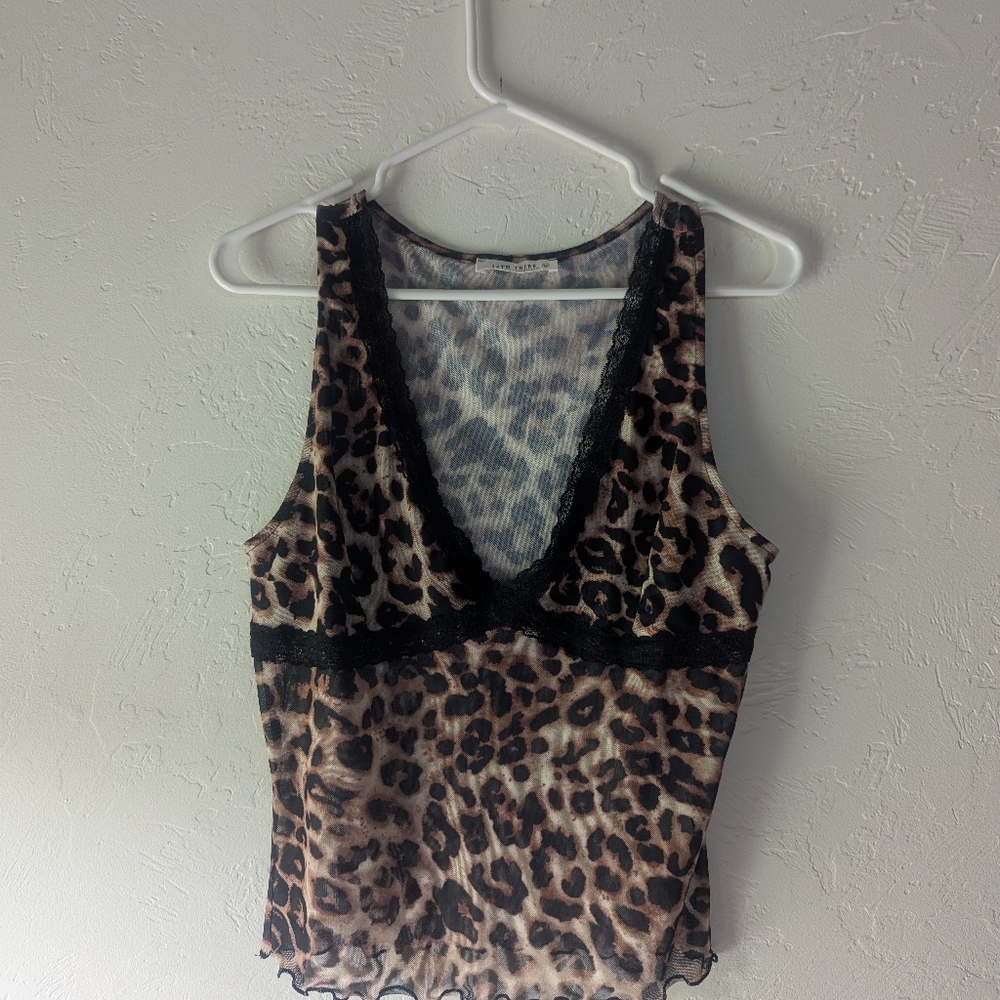 12th Tribe Leopard Print Tank Top with Black Lace